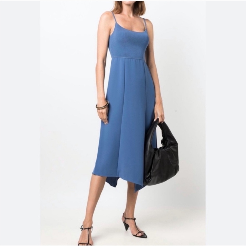 Theory Flared Crepe Slip Midi Dress Steel Blue Size Small